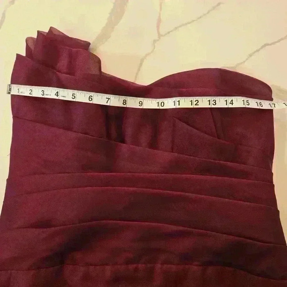 Alvina Valenta Womens Strapless Layered Chiffon Formal Gown Burgundy Size 16 - Picture 6 of 11